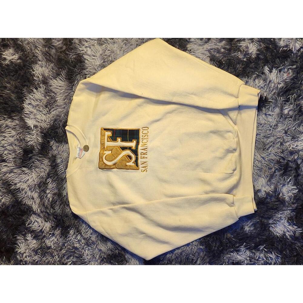 Vintage 90's San Francisco Crewneck Sweater Cream Large Embroidered Y2k Preppy